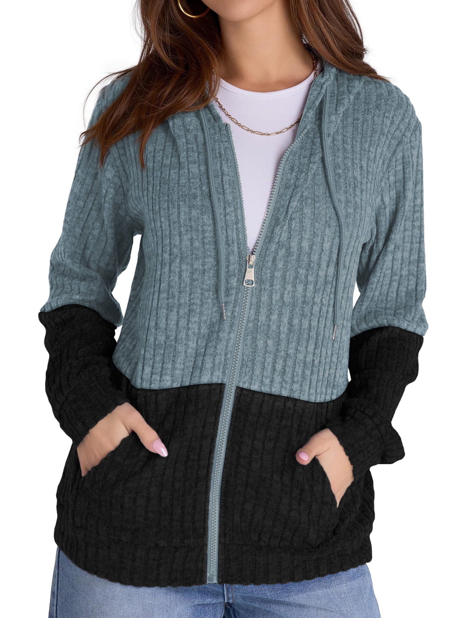 Womens Oversized Hoodies Lightweight Color Block Sweatshirts for Women Casual Hooded Shirts