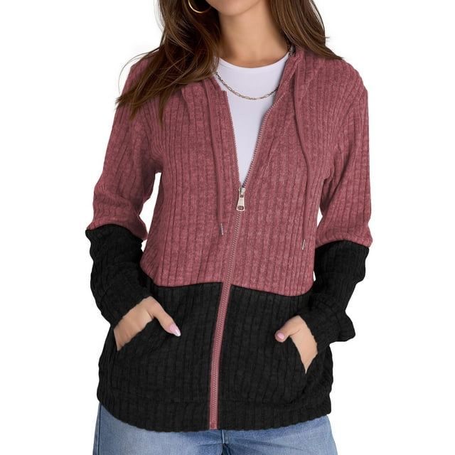 Rosvigor Womens Oversized Hoodies Lightweight Color Block Sweatshirts for Women Casual Hooded Shirts