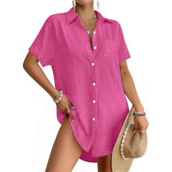 Rosvigor Womens Oversized Button Down Shirts Casual Tops Women Summer Shirt Holiday Blouses