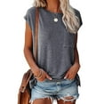 thumbnail image 1 of Rosvigor Women T Shirts Cap Sleeve Casual Tops for Women Summer Basic Tee with Pocket, 1 of 7