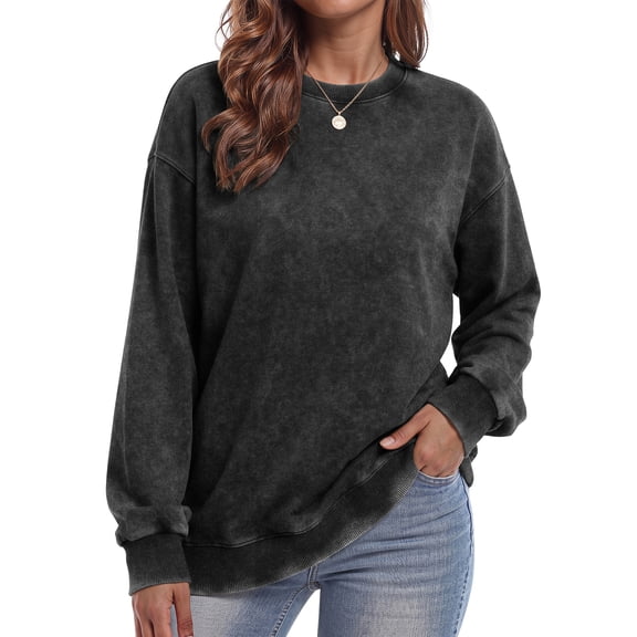 Rosvigor Oversized Sweatshirts for Women Vintage Acid Washed Sweatshirts Pullover Woman Heavyweight Streetwear Tops