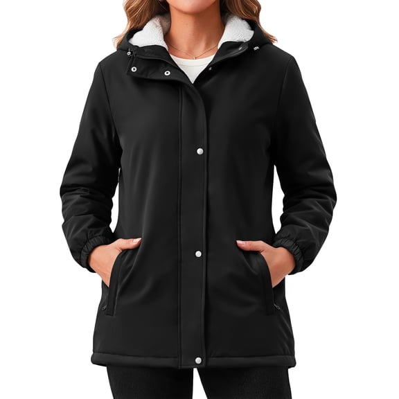 Rosvigor Women Windproof Winter Jacket Fleece Lined Warm Hooded Coat Casual Outdoor Outerwear with Pockets