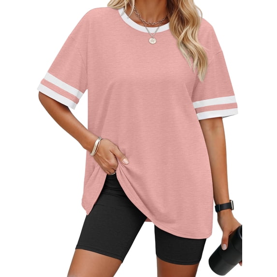 Rosvigor Women Tops Loose Fit T Shirts for Women Color Block Shirts Casual Tops Summer Blouses