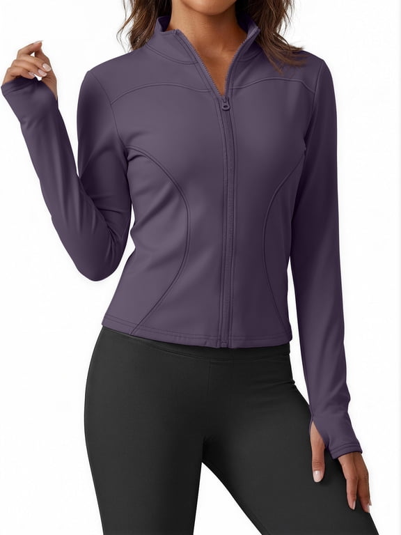 Women’s UPF 50+ Lightweight Athletic Jacket – Full Zip Sun Protection Long Sleeve Hiking Shirt with Thumb Holes