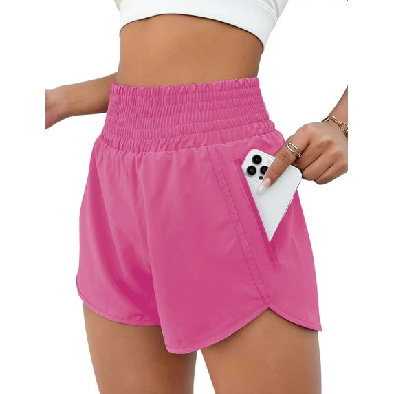 Rosvigor Womens Athletic Shorts High Waisted Running Shorts Gym Workout Shorts with Pockets