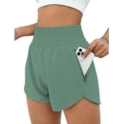 Rosvigor Plus Size Womens Athletic Shorts High Waisted Running Shorts Gym Workout Shorts with Pockets