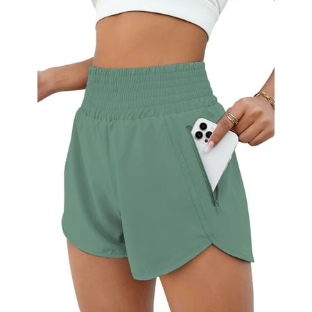Rosvigor Womens Athletic Shorts High Waisted Running Shorts Gym Workout Shorts with Pockets