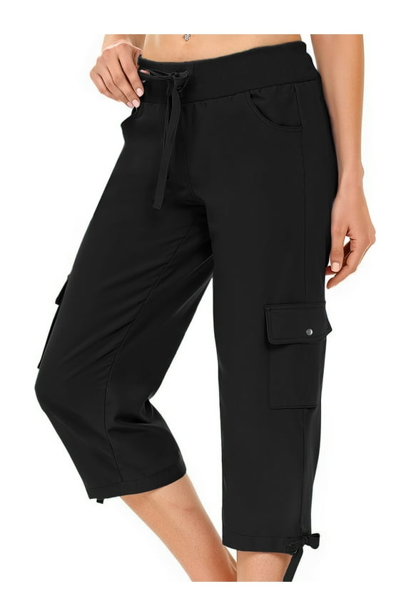 Womens Cargo Capris Lightweight Hiking Pants Outdoor Athletic Quick Dry Travel Pants with Pockets