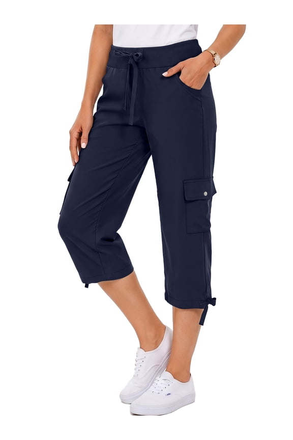 Womens Cargo Capris Lightweight Hiking Pants Outdoor Athletic Quick Dry Travel Pants with Pockets