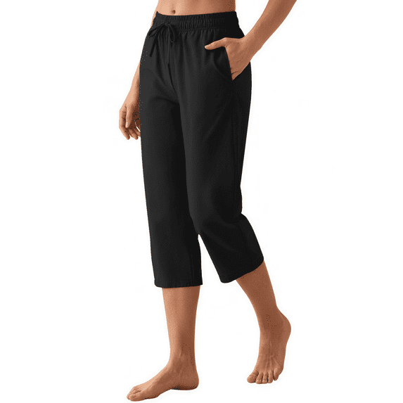 Rosvigor Plus Size Womens Hiking Capri Pants High Waisted Drawstring Cargo Pants Women Quick Dry Capris Athletic Lounge Travel Trousers