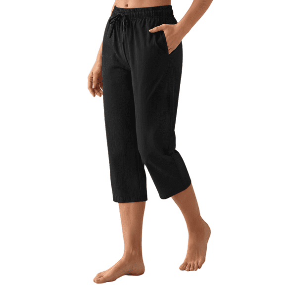 Rosvigor Womens Hiking Capri Pants High Waisted Drawstring Cargo Pants Women Quick Dry Capris Athletic Lounge Travel Trousers