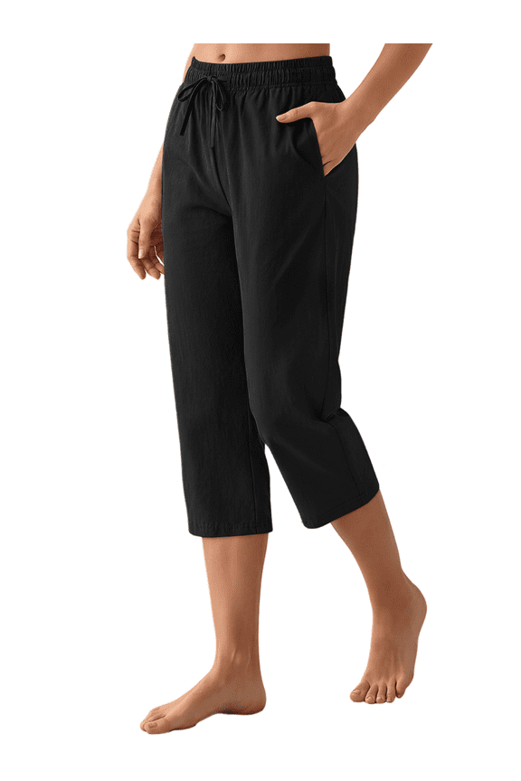 Womens Hiking Capri Pants High Waisted Drawstring Cargo Pants Women Quick Dry Capris Athletic Lounge Travel Trousers