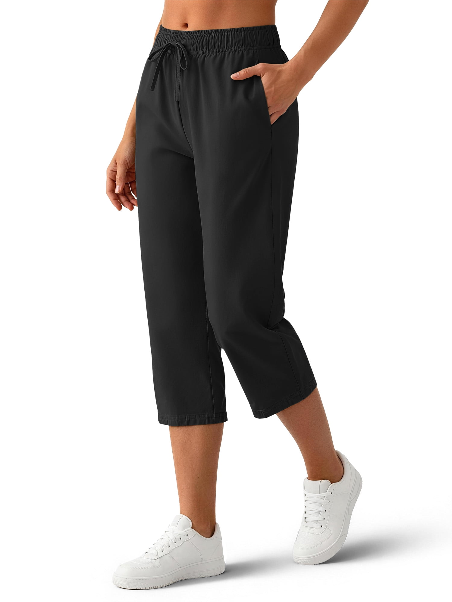 Capris for Women High Waisted Drawstring Athletic Pants Quick Dry Hiking Travel Capris Pants with Pockets