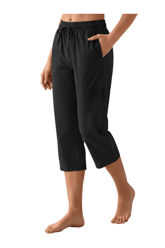 Womens Hiking Capri Pants High Waisted Drawstring Cargo Pants Women Quick Dry Capris Travel Trousers