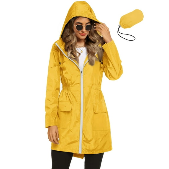 Rosvigor Womens Lightweight Jackets Windbreaker Jackets Woman Long Waterproof Hooded Raincoat with Pockets