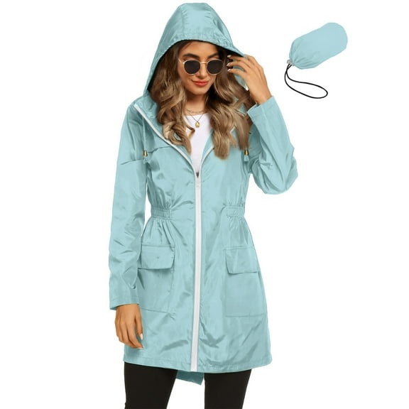 Rosvigor Womens Lightweight Jackets Windbreaker Jackets Woman Long Waterproof Hooded Raincoat with Pockets