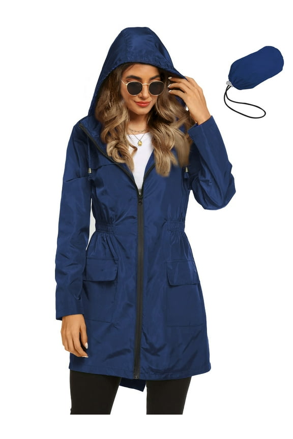 Womens Lightweight Jackets Windbreaker Jackets Woman Long Waterproof Hooded Raincoat with Pockets