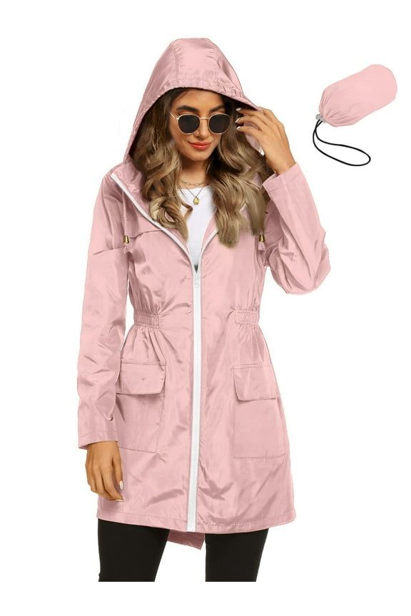 Womens Lightweight Jackets Windbreaker Jackets Woman Long Waterproof Hooded Raincoat with Pockets