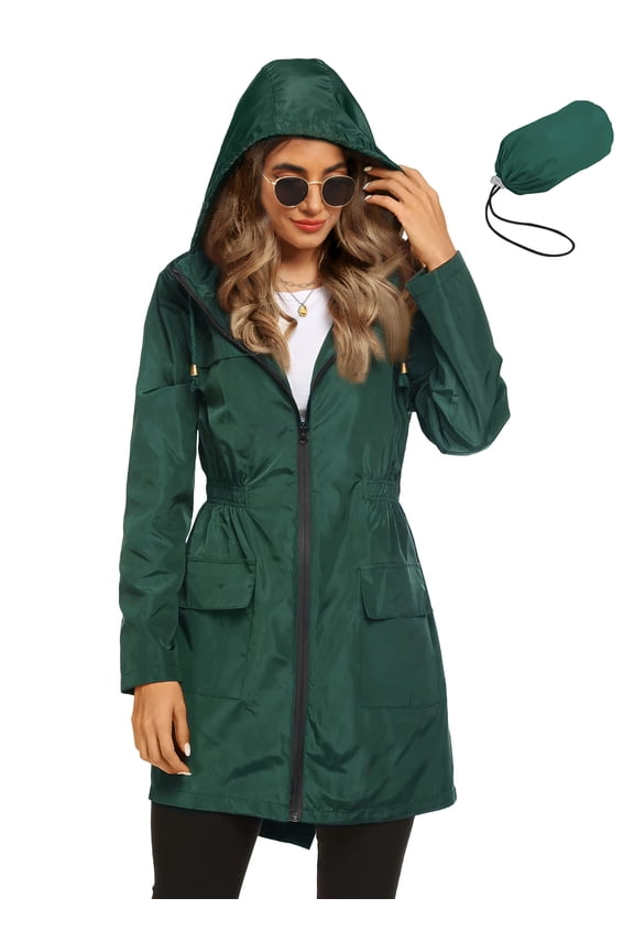 Womens Lightweight Jackets Windbreaker Jackets Woman Long Waterproof Hooded Raincoat with Pockets