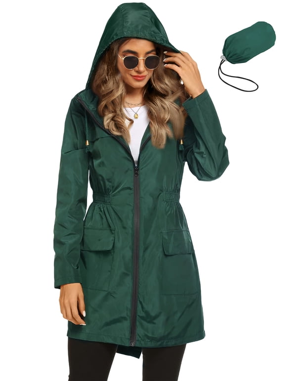 Womens Lightweight Jackets Windbreaker Jackets Woman Long Waterproof Hooded Raincoat with Pockets