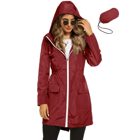 Rosvigor Womens Lightweight Jackets Windbreaker Jackets Woman Long Waterproof Hooded Raincoat with Pockets