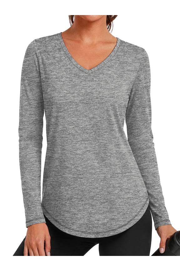Womens Long Sleeve Workout Tops V Neck Athletic Shirts Quick Dry Running Gym Yoga Tops Loose Fit Activewear