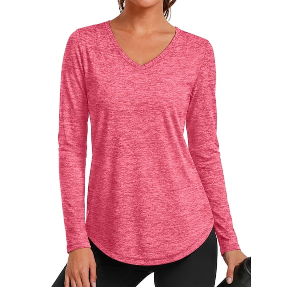 Rosvigor Womens Workout Tops V Neck Tee Shirts Quick Dry Long Sleeve Shirts for Women Loose Activewear Tops for Yoga Running Gym
