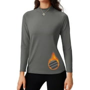 Rosvigor Womens Mock Neck Thermal Shirts Long Sleeve Tops Women Winter Lightweight Fleece Basic Tops