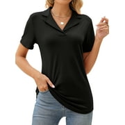 ROSVIGOR Womens Tops Short Sleeve Polo Shirts for Women V Neck Blouses Summer Tunics Shirts with Collar