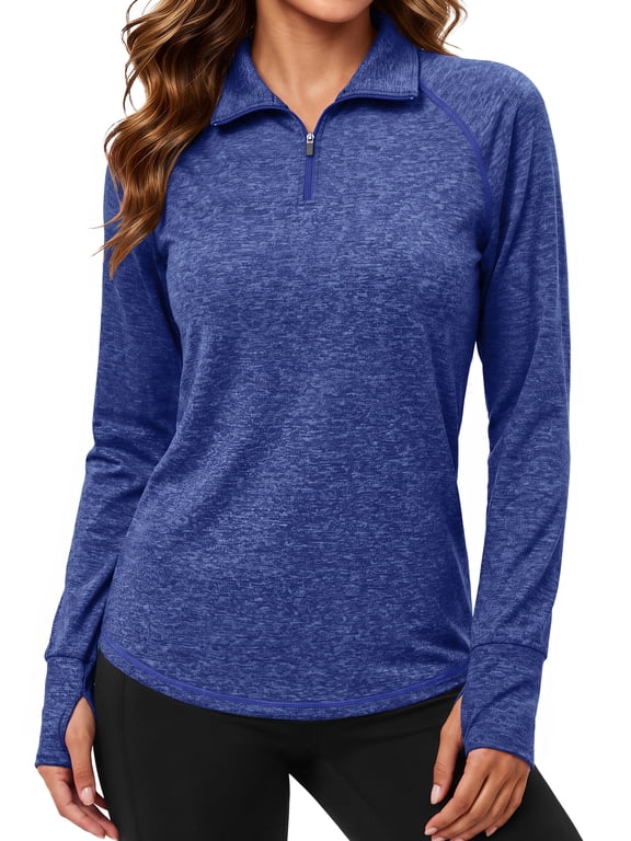 Sweatshirts for Women Quarter Zip Pullover Casual Long Sleeve Shirts Loose Fall Pullover Sweatshirts with Thumb Holes