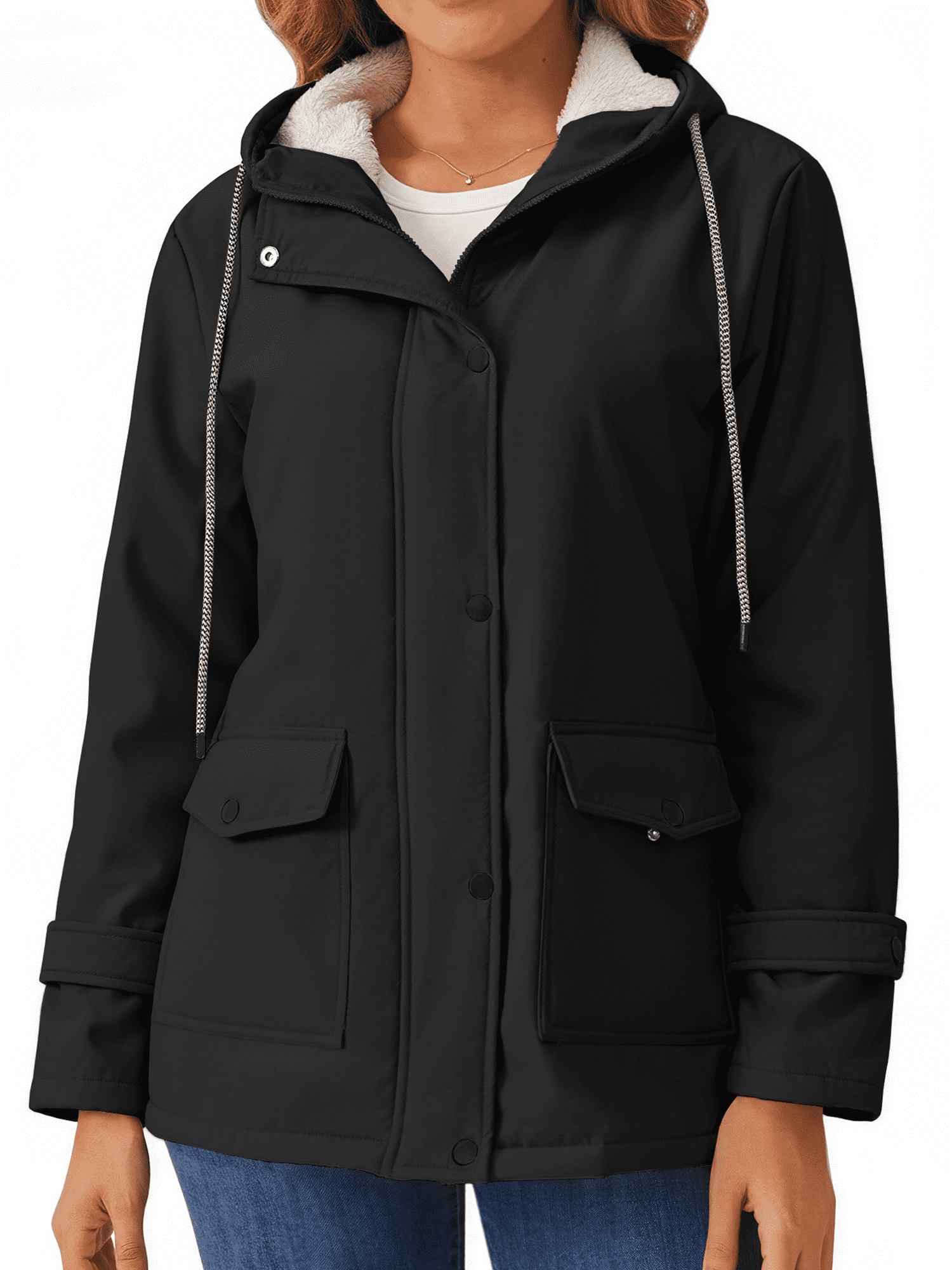 Womens Sherpa Coats Winter Fleece Jackets Women Windproof Warm Parkas Coats with Hood
