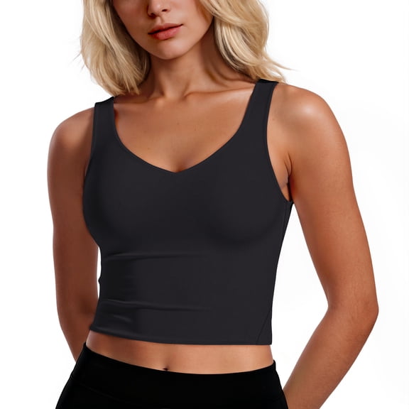 Rosvigor Womens Sports Bras Longline Wirefree Padded Workout Tank Tops for Women