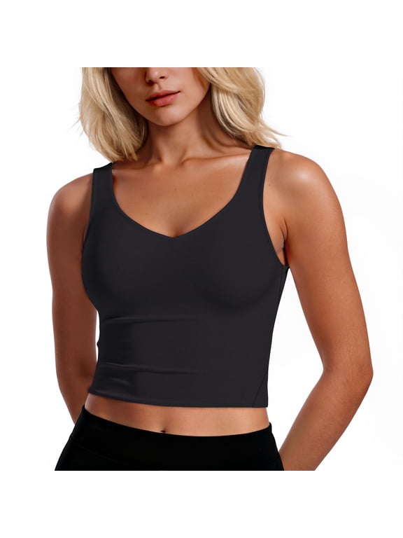 Womens Sports Bras Longline Wirefree Padded Workout Tank Tops for Women Gym Running Yoga