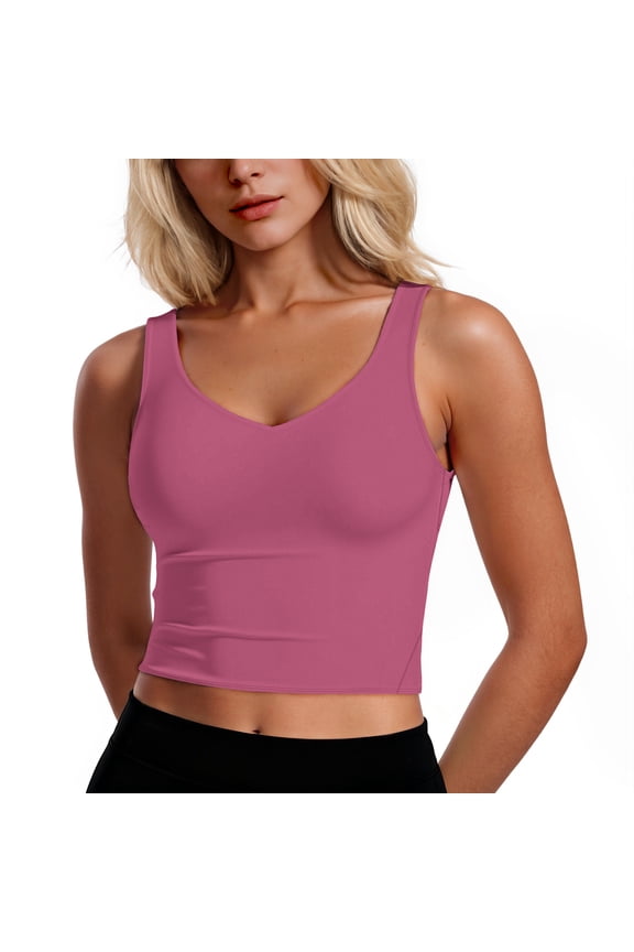 Womens Sports Bras Longline Wirefree Padded Workout Tank Tops for Women