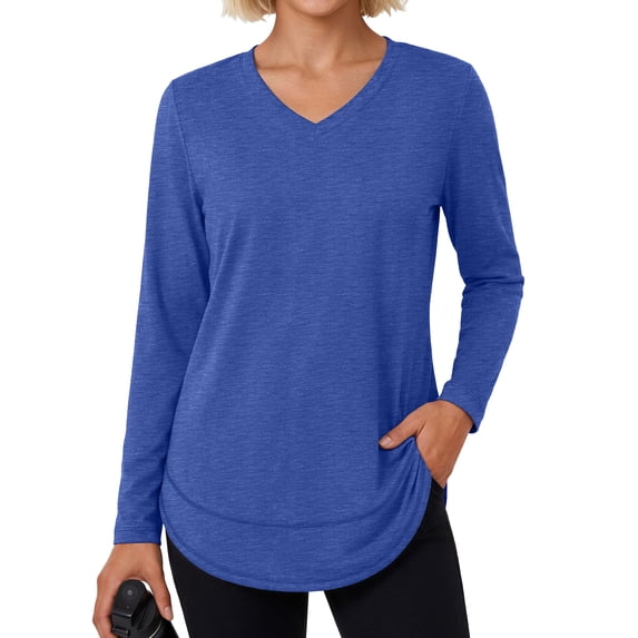 Rosvigor Womens Workout Tops Long Sleeve V Neck Tee Shirts Athletic Shirts Comfy Activewear Tops for Gym Running Yoga