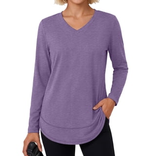 Rosvigor Womens Workout Tops Long Sleeve V Neck Tee Shirts Athletic Shirts Comfy Activewear Tops for Gym Running Yoga