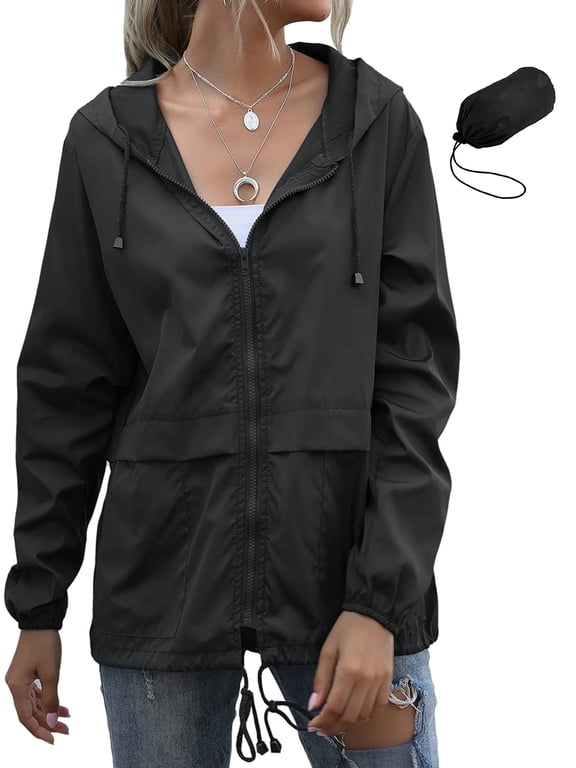 Womens Waterproof Raincoat Lightweight Rain Jackets Windproof Hooded Jacket with Pockets