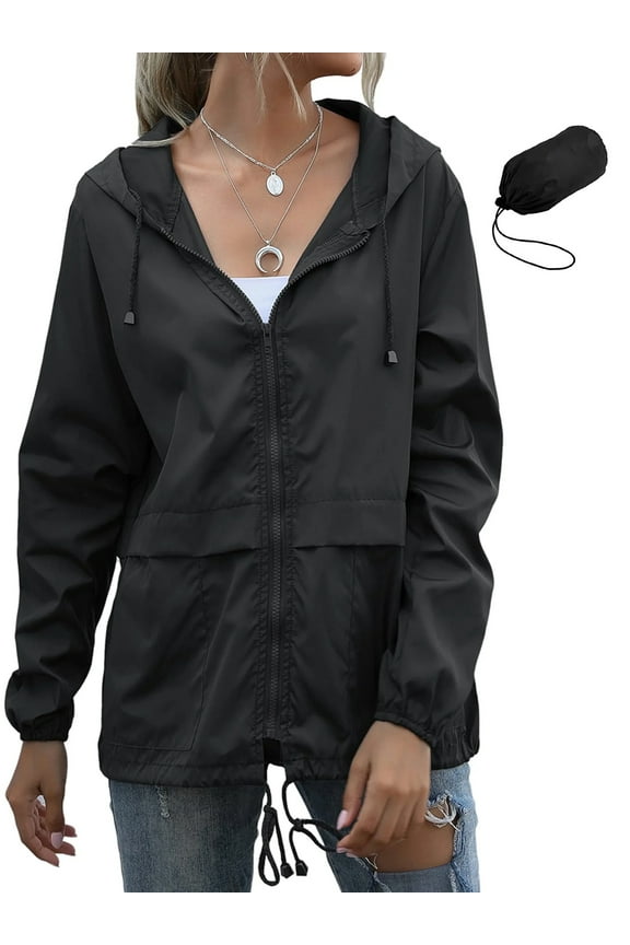 Womens Waterproof Raincoat Lightweight Rain Jackets Windproof Hooded Jacket with Pockets