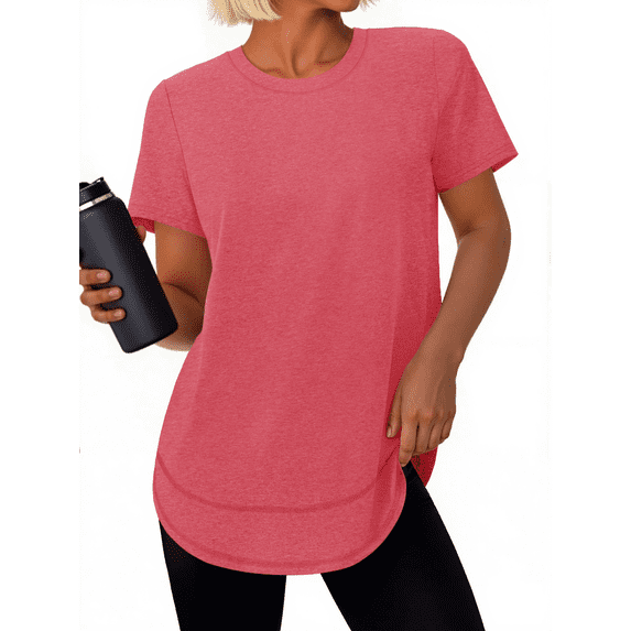Rosvigor Womens Workout Tops Short Sleeve Tee Shirts Comfy Athletic Shirts Loose Womens Activewear Tops for Gym Running Yoga