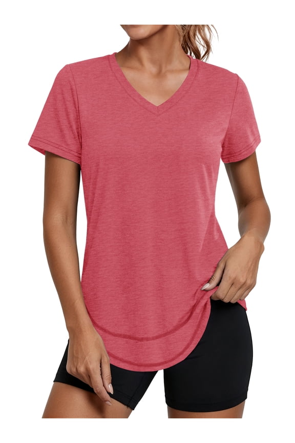 Womens Workout Tops V Neck Athletic T Shirts Comfy Exercise Shirts Loose Women Activewear for Gym Running Yoga