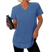 Plus Size Womens Workout Tops V Neck Short Sleeve Tee Shirts Comfy Athletic Shirts Loose Activewear Tops for Gym Running Yoga