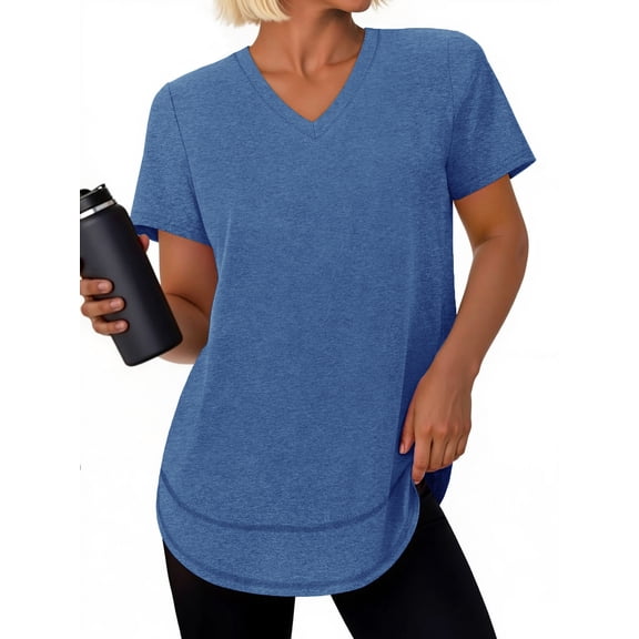 Rosvigor Womens Workout Tops V Neck Short Sleeve Tee Shirts Comfy Athletic Shirts Loose Activewear Tops for Gym Running Yoga