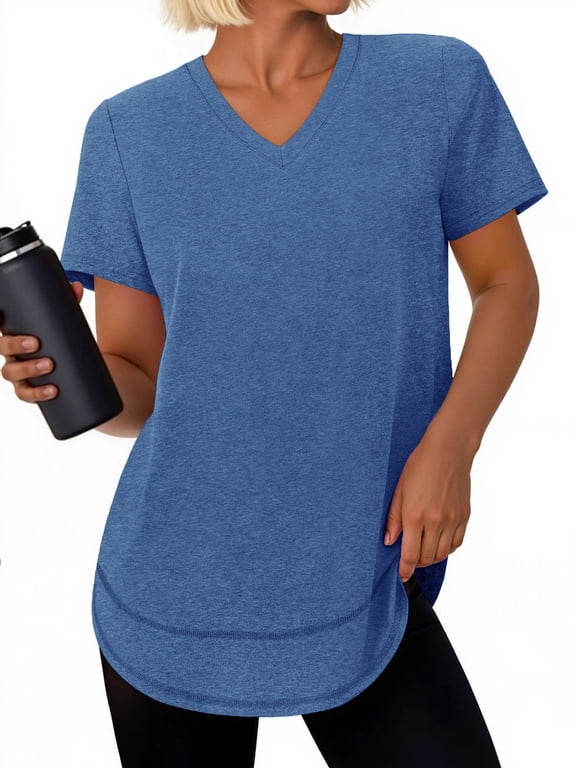 Womens Workout Tops V Neck Short Sleeve Tee Shirts Comfy Athletic Shirts Loose Activewear Tops for Gym Running Yoga