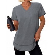 Plus Size Womens Workout Tops V Neck Short Sleeve Tee Shirts Comfy Athletic Shirts Loose Activewear Tops for Gym Running Yoga