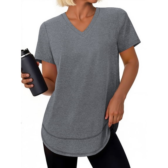 Rosvigor Plus Size Womens Workout Tops V Neck Short Sleeve Tee Shirts Comfy Athletic Shirts Loose Activewear Tops for Gym Running Yoga