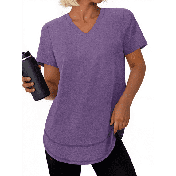 Rosvigor Plus Size Workout Tops Women V Neck Athletic T Shirts Comfy Exercise Shirts Loose Activewear for Gym Running Yoga