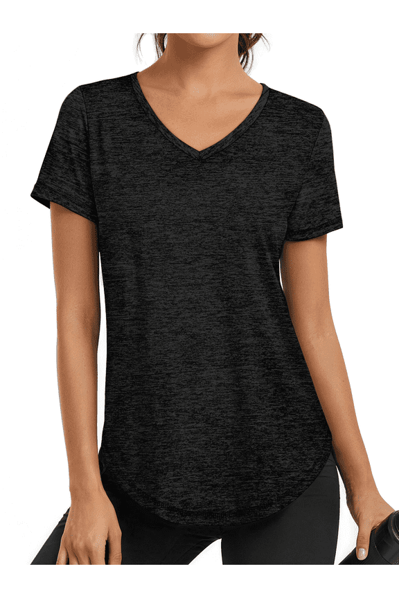 Womens Workout Tops V Neck Tee Shirts Quick Dry Athletic Shirts Women Loose Gym Running Tops