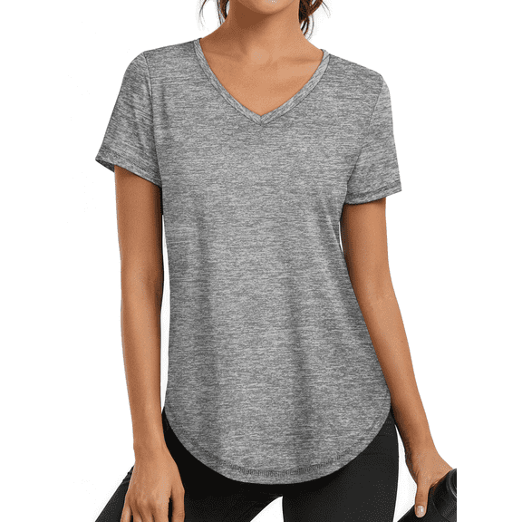 Rosvigor Womens Workout Tops V Neck Tee Shirts Quick Dry Athletic Shirts Women Loose Gym Running Tops