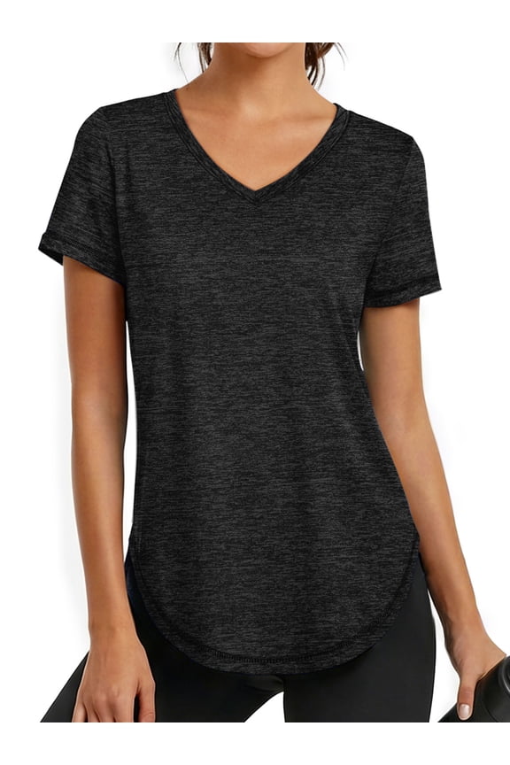 Womens Workout Tops V Neck Tee Shirts Quick Dry Athletic Shirts Women Loose Gym Running Tops