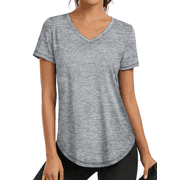 Plus Size Womens Workout Tops V Neck Tee Shirts Quick Dry Athletic Shirts Women Loose Gym Running Tops